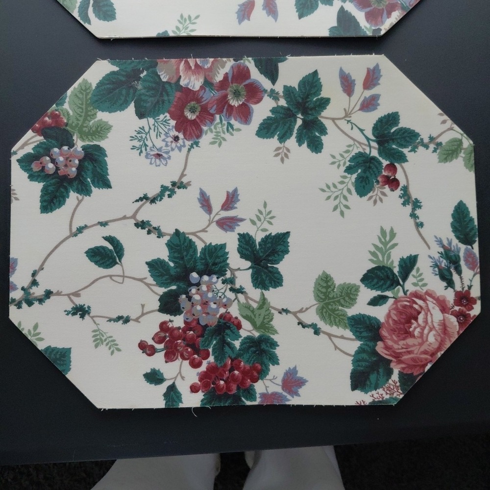 6 VTG Placemats Vinyl Cabbage Rose Grapevine Teatime Cottagecore Girly Homestead - Picture 2 of 16
